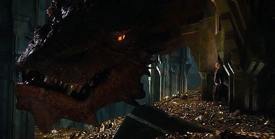 Smaug the Dragon in his gold-filled cave