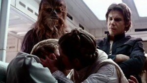 Luke Skywalker and Princess Leia kiss